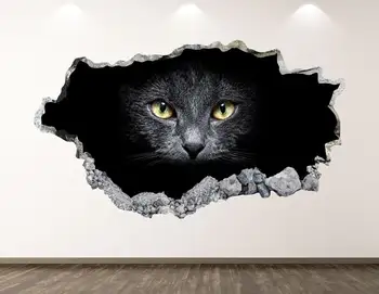 Melnais Kaķis, Sienas Decal - Dzīvnieku 3D Smashed Sienas Mākslas Uzlīmes Bērniem Dekoru Vinila Mājas Plakātu Pasūtījuma Dāvanu KD09