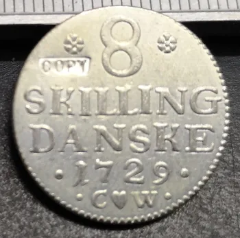 1729 Dānija 8 prasmju Uzlabošanu, Dansk-Frederik IV Sudraba Pārklājumu Kopēt Monētu UNC