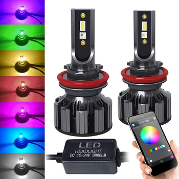 Jaunu Luixxuer APP Bluetooth Kontroles H11 Auto LED RGB Miglas Lukturu Gaismas Spuldze, COB LED Mikroshēmām Krāsu Maiņa AuTo Lukturu Lampas