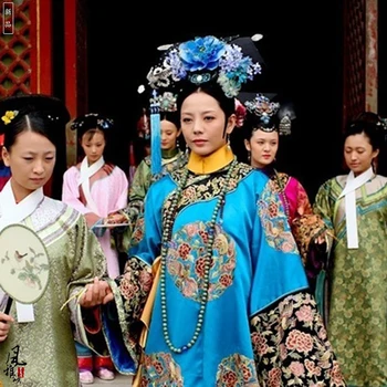 Qing Royal Princess Ķeizariene Oficiālais Tiesa Kostīmu TV spēles Leģendu par Zhenhuan Qing Dynasty Sieviešu Qifu Izšuvumi Hanfu