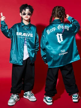 Bērniem Hip Hop Deju Kostīmu Satīna Krekls Zēniem, Meitenes Ar Garām Piedurknēm Melnā Hiphop Bikses Džeza Koncerts Festivālā Darbības Drēbes 9348