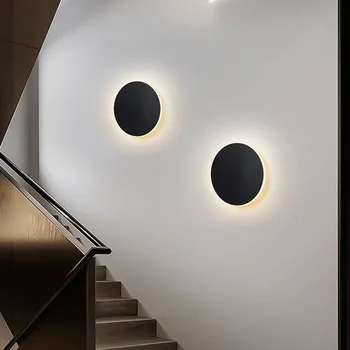 Mūsdienu LED Sienu Lampas Dzīvojamā Istabā, Fonā pie Sienas Guļamistabā Koksnes Graudu Apļveida Radošo Kombināciju, Dekoratīvās Atmosfēru Lampas