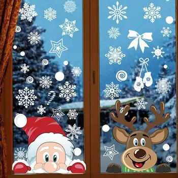 Priecīgus Ziemassvētkus Sienas Uzlīmes Pvc Logu Uzlīmes Sniegpārslu Sienas Stikla Uzlīme Murals Mājas 2023 Ziemassvētki Jaunais Gads De Navidad F7v9