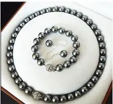 Karstā pārdot ->@@ 10mm pelēkā sea shell pērļu kaklarota, rokassprādze auskari Komplekts 18