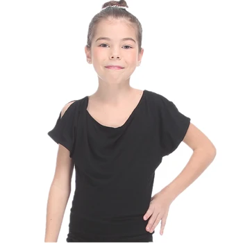 Bērni Melns T-krekls, Kokvilnas, ar Īsām Piedurknēm ar Atvērto Pusi Deju Topi Meitenes Mūsdienu Dancewear