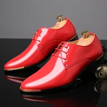 Norādīja toe retro Britu vīriešu biznesa ikdienas ādas kurpes, lakādas vīriešu mežģīnes-up ādas apavi, liela izmēra vīriešu kurpes