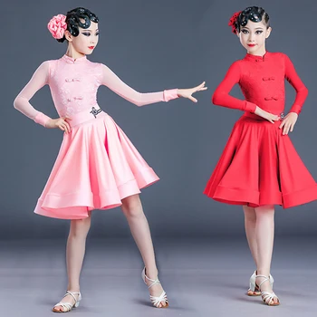 2022. gadam Bērni latīņamerikas Deju Kleita Ace Ķīniešu Stila, ar garām Piedurknēm Kleita Čača Samba Tango, latīņamerikas Dejas Konkurences Kleita SL4550