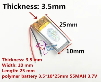 Polimēru litija baterija, 351025 55MAH mobilā telefona taimeris 3D acu H200 Bluetooth austiņas kaula vadāmība austiņas