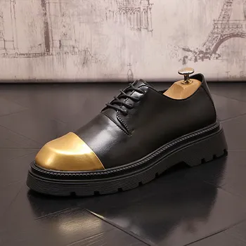 Modes Priekšu Mens Black Atpūtas Kleitu Kurpes Dizainers Apaļu Purngalu Mežģīnes Up Augstuma Palielināšana Papēži Trending Zapatos 38-43 ERRFC