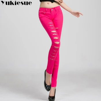 Ripped džinsi sievietēm caurumu augsta vidukļa džinsa izdilis džinsi, sieviešu bikses konfektes krāsu zīmuli jean bikses 2022 vasaras stils 