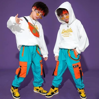 Bērni Festivāls Hip Hop dejas Apģērbu pelēkā vārna Topi Kravas Bikses Meitenēm, Zēniem, Džeza Deja Kostīmu Drēbes Halloween Street wear