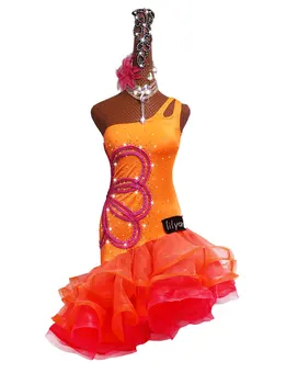Latīņu deju konkurss kostīmu darbības kostīmu pieaugušo custom bērnu apelsīnu zivju kaulu svārki lielās šūpoles dimanta kleita