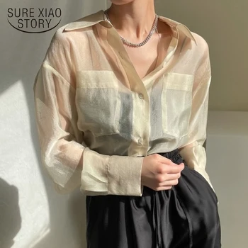 Rudens ir 2021. Brīvs Krekls Viedokļa, Sieviešu Topi, Elegants ar garām Piedurknēm Sieviešu Krekls korejas Modes OLA Stila Kabatām Plānas Blūze 16028