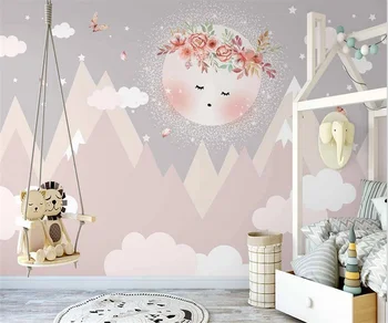 foto tapetes Ziemeļvalstu roku apgleznoti fantāzijas zvaigžņotās debesis mākoņi bērnu istabas fona sienu apdare, 3d tapetes