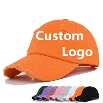 Vintage vīriešu cietā regulējams Problemātisko cepures sievietēm' s casual kokvilnas sporta hip hop ripped beisbola cepure Pasūtījuma logo Trucker cap