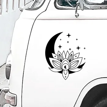 Auto Stils Lotosa Zieds Auto Uzlīmēm, Mēness, Zvaigznes, Hipiju Camper Van Vinila Uzlīmes Ūdensizturīgs Piederumu Transportlīdzekļu Piederumi