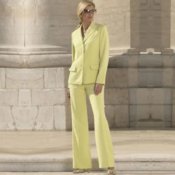 Modes Dzeltena Sieviešu 2 Gabali Slim Fit Oficiālu Tērpi Sievietēm Pasūtījuma izgatavotu Biroja Darba Valkāt vienotā Stilā Dāmas Tērpi Traje Mujer