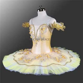 Profesionāla Augstas Kvalitātes Modes Dizaina Bērniem Meiteņu Sniegumu Dzeltena Zelta Baleta Tutu