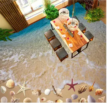 Mūsdienu Paraža 3D grīdas, sienas Skaidri ūdeņi romantisks pludmales čaulas grīdas, PVC grīdas uzlīmes, krāsošana Sienas