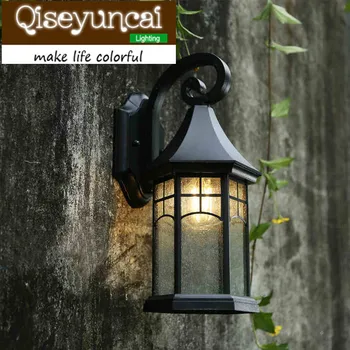 Qiseyuncai Eiropas stila Mazo ragu ūdensizturīgs āra LED alumīnija sienas lampas Retro Amerikāņu pagalma lampas