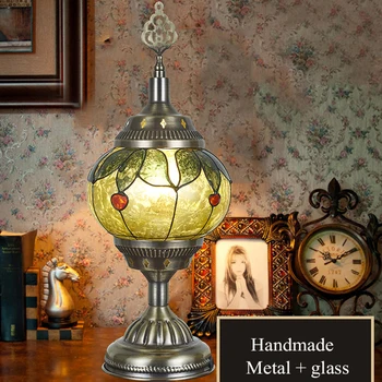 LED Galda Lampa, turku Mozaīkas Mākslas Gatavotās Darbvirsmas Dekoratīvie Gaismas Vintage Vitrāžas Guļamistaba Naktsskapītis Nakts Gaisma