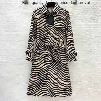 Augstas kvalitātes luksusa zīmolu 22 Rudenī Skrejceļa Sieviešu Vējjaka Modes Zebra Drukāt Tunika Jostas Virsdrēbes Sieviešu Mētelis Vintage Dubultā