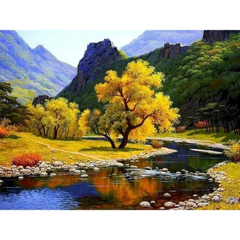 DIY attēlu digitālās dimanta krāsošana rudens kokus ainavu, komplektu ar digitālo gleznu uz audekla ar roku apgleznotus mājas apdare ar