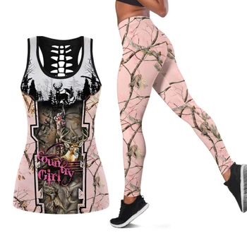 Jauno modes sieviešu Jogas bikses Mīlestība medību 3D Iespiesti Legging & Tvertne top Sexy Elastīgs Sieviešu Izdilis Stulpiņi