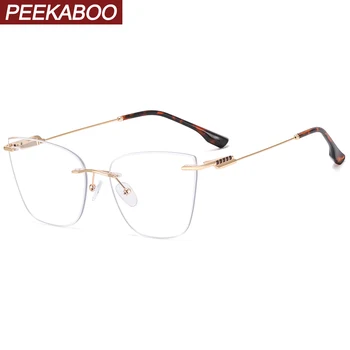 Peekaboo skaidrs, objektīvs bez apmales brilles sieviešu ultravieglajiem metāla zelta kaķu acu brilles rāmis sieviešu piederumi bezrāmju zelta