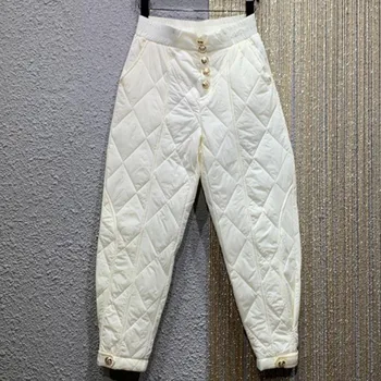 Ziemas jauno modes silts stepēts kokvilnas bikses vaļīgas harēma gadījuma Pretvēja elastīga vidukļa bikses sievietēm