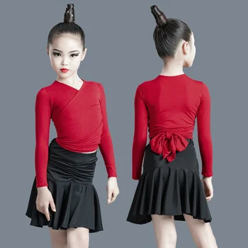 Meitenes Latīņamerikas Deju Kleita Jauna Prakse Drēbes Bērniem Pavasara Vasaras Profesionālās Sadalīt Set Red Black Konkurences Deju Kleitu 170