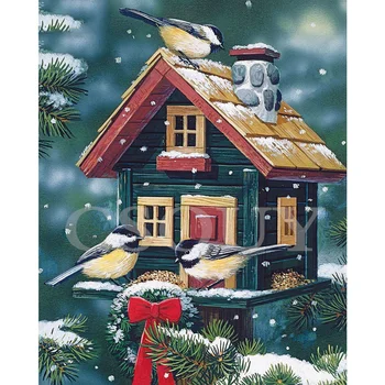 Ziemassvētku Diy Dimanta Glezna Krustdūrienā Māja Pilna Kvadrātveida, Apaļas Dimanta Izšuvumi Mājas Dekoru Mozaīkas Rokdarbi Rhinestone