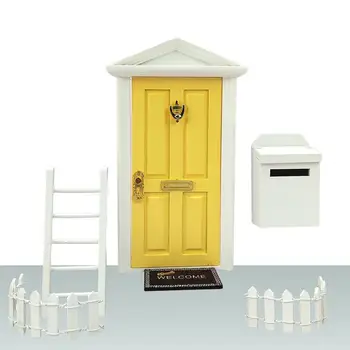 Miniatūra Pasaku Durvju Mini Koka Durvju Dekori Elf Durvis, Sienas Miniatūras Rotājumi Bērnu Istabas, Ieskaitot Kāpnes, Sētas, Pastkastes