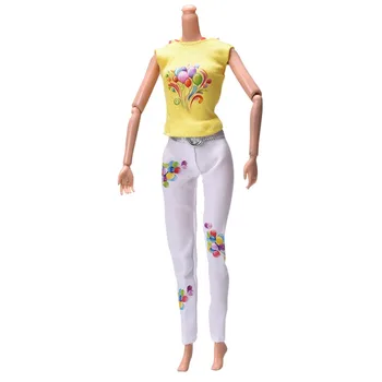 1 Komplekts= Dzeltens Tvertne+ Balts modes Elsas Uzvalki Barbie Vasaras Ziedu Drukāt Lelles Apģērbu Meitenēm Rotaļlietas, Dāvanas, augstas kvalitātes